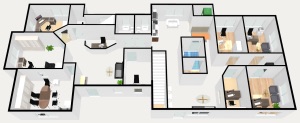 BayBridge downstairs 3D floorplan supplied for offices 101 through 108